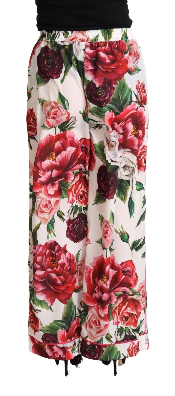 White Floral Print Mid Waist Wide Leg Pants