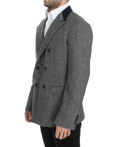 Gray wool double breasted blazer