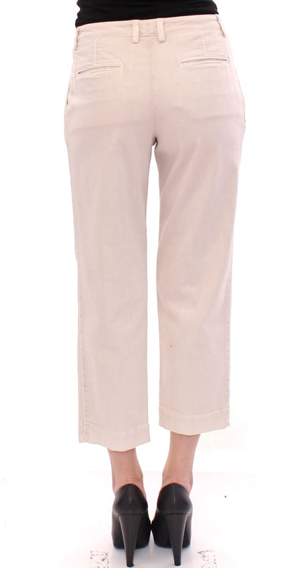 Beige Cotton Cropped Jeans Pants
