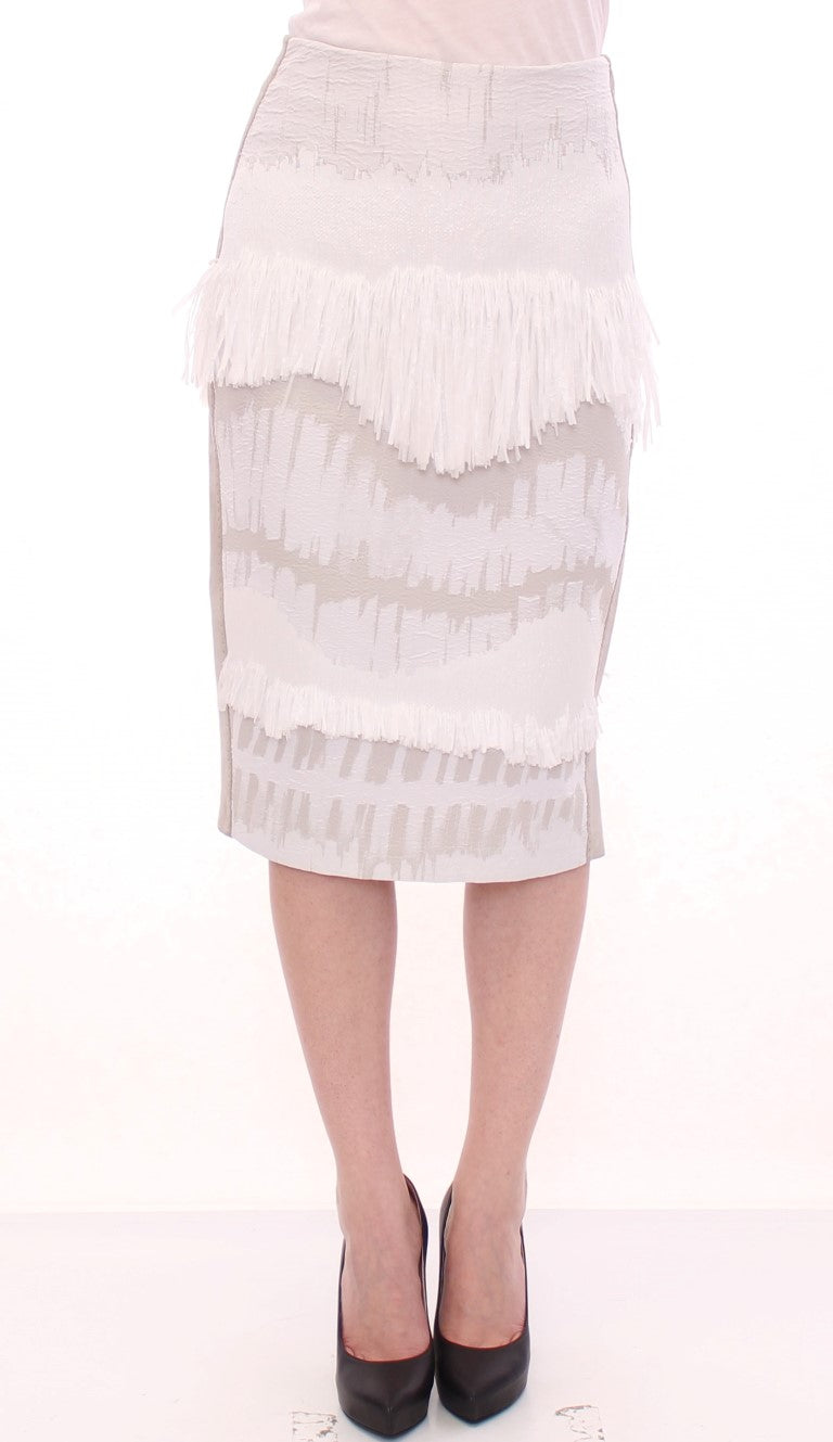 White Acrylic Straight Pencil Skirt