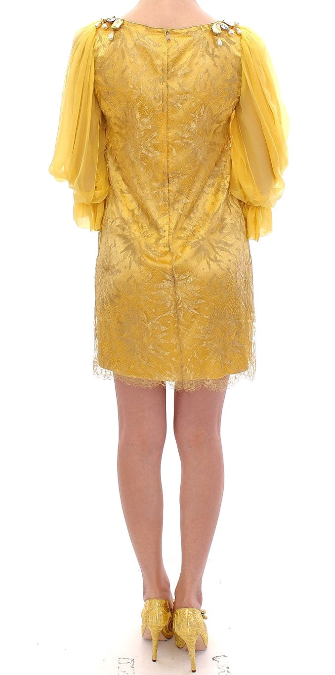 Yellow lace crystal mini dress