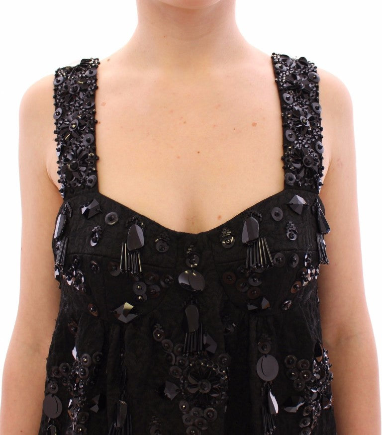 Black floral crystal embedded dress