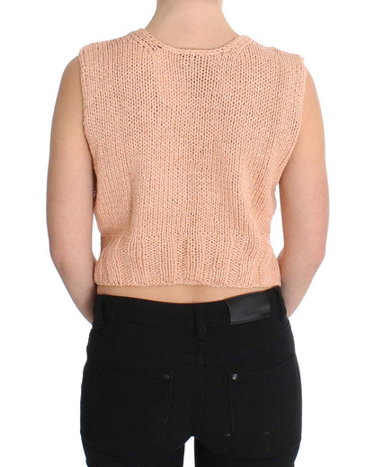 Pink Cotton Blend Knitted Sleeveless Sweater