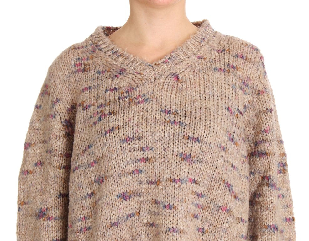 Beige Wool Blend Knitted Oversize Sweater