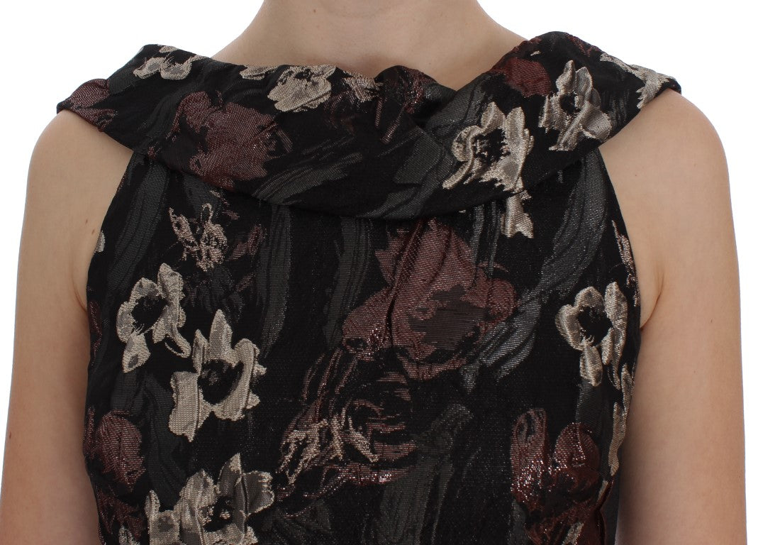 Black Floral Jacquard Sheath Gown Dress