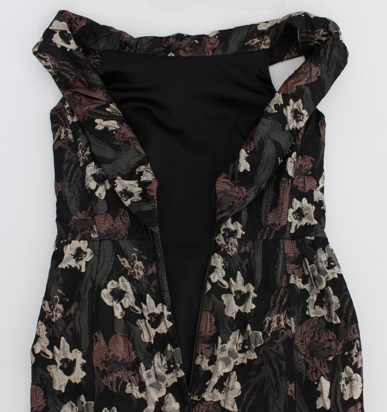 Black Floral Jacquard Sheath Gown Dress