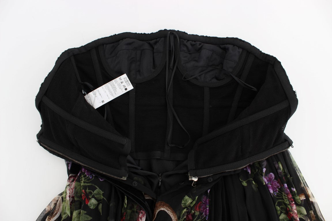 Black Key Print Silk Crystal Brooch Dress