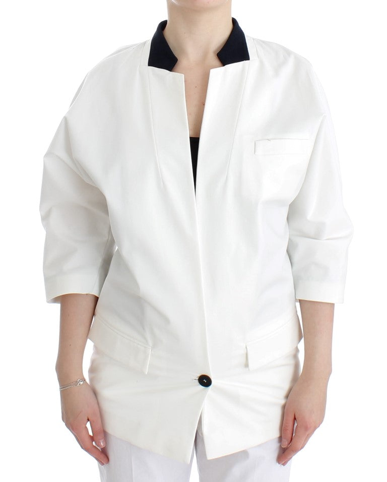 White Cotton Blend Oversized Blazer Jacket