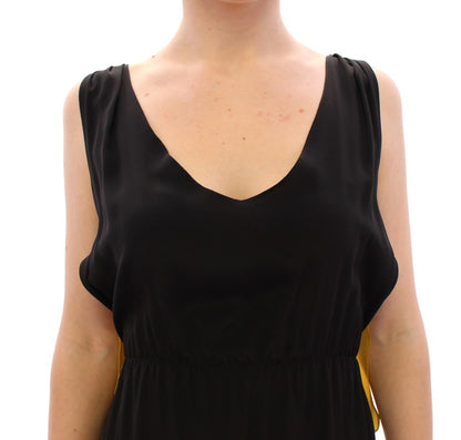 Black Yellow Silk Shift Sheath Coctail Dress