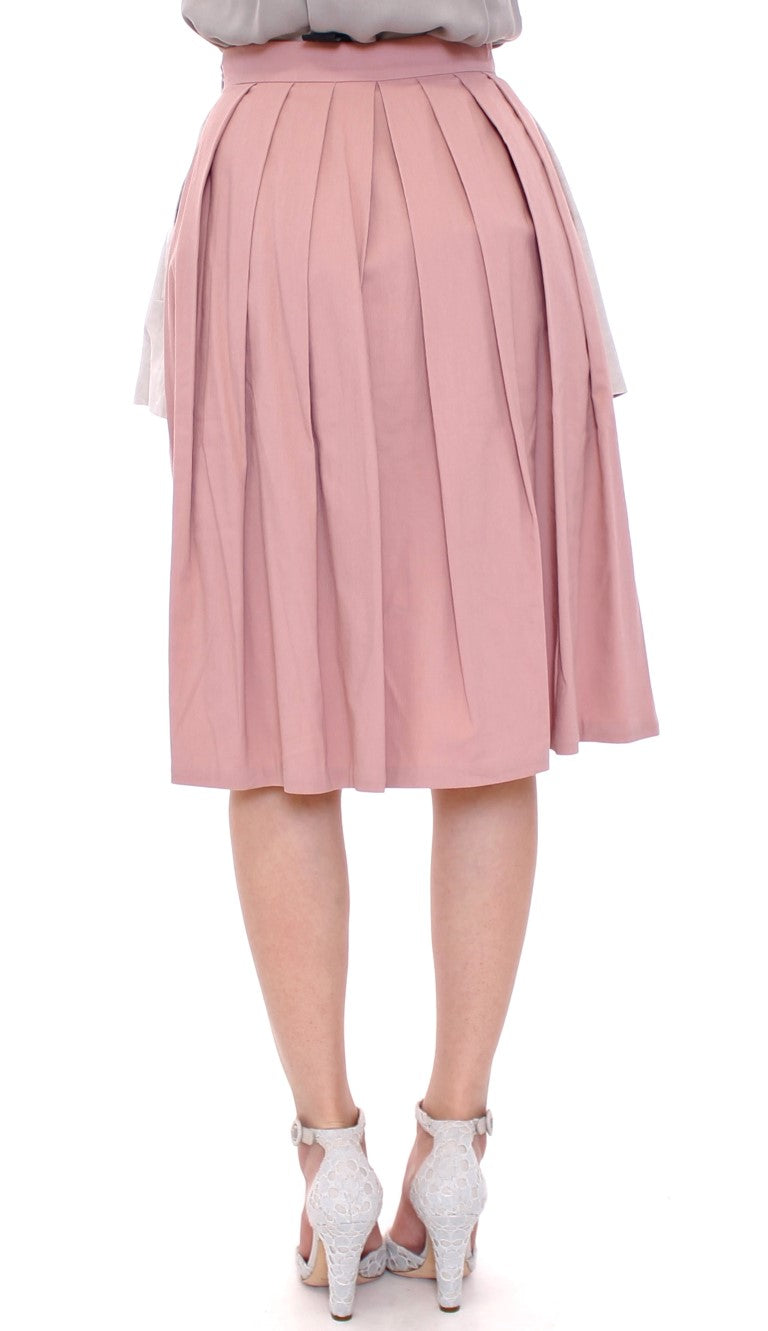 Pink Gray Knee-Length Pleated Skirt