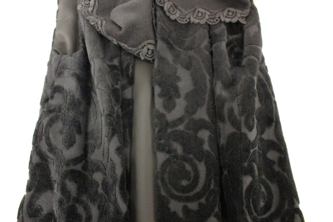 Black Cotton Brocade Long Cape Coat Jacket