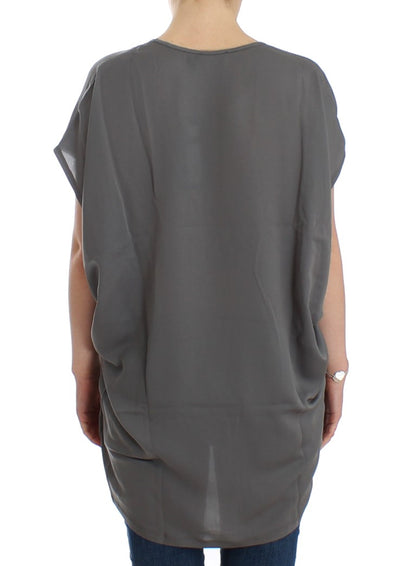 Gray V-neck long t-shirt