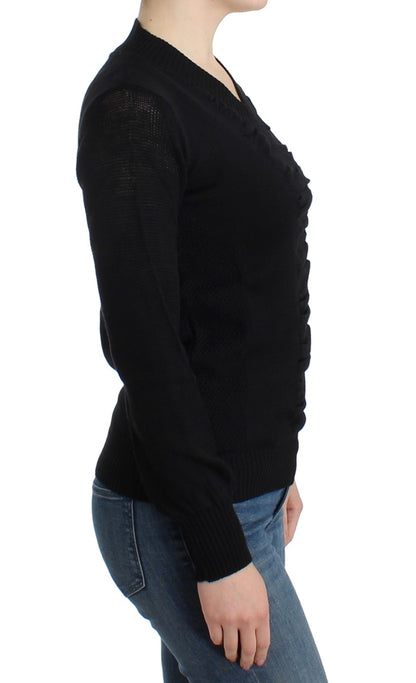 Black V-neck wool sweater