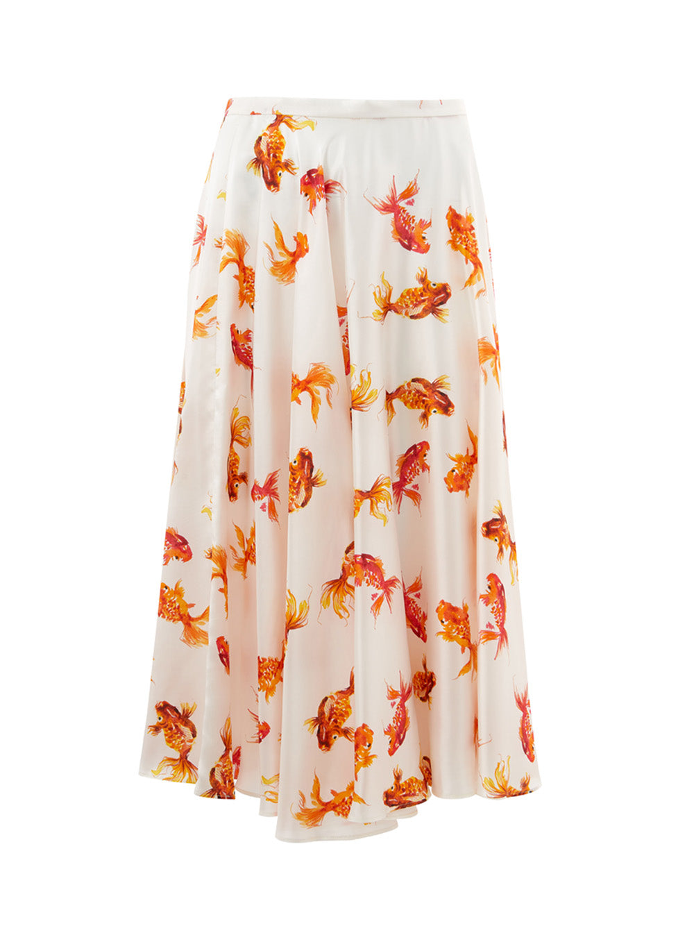 White Orange Printed Viscose Flared Skirt