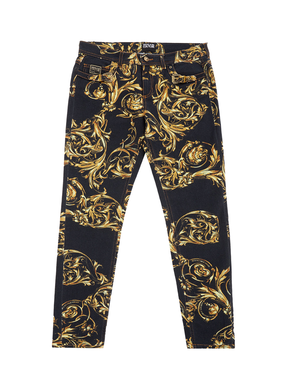 Baroque Printed Allover Denim Five Pockets Jeans