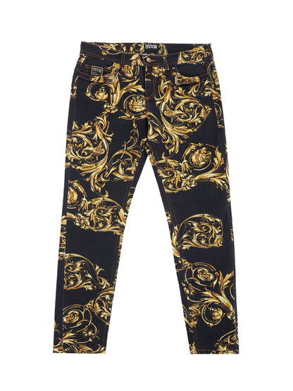 Baroque Printed Allover Denim Five Pockets Jeans