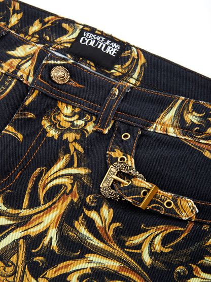 Baroque Printed Allover Denim Five Pockets Jeans