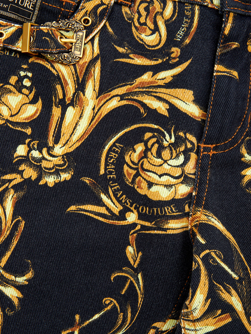 Baroque Printed Allover Denim Five Pockets Jeans
