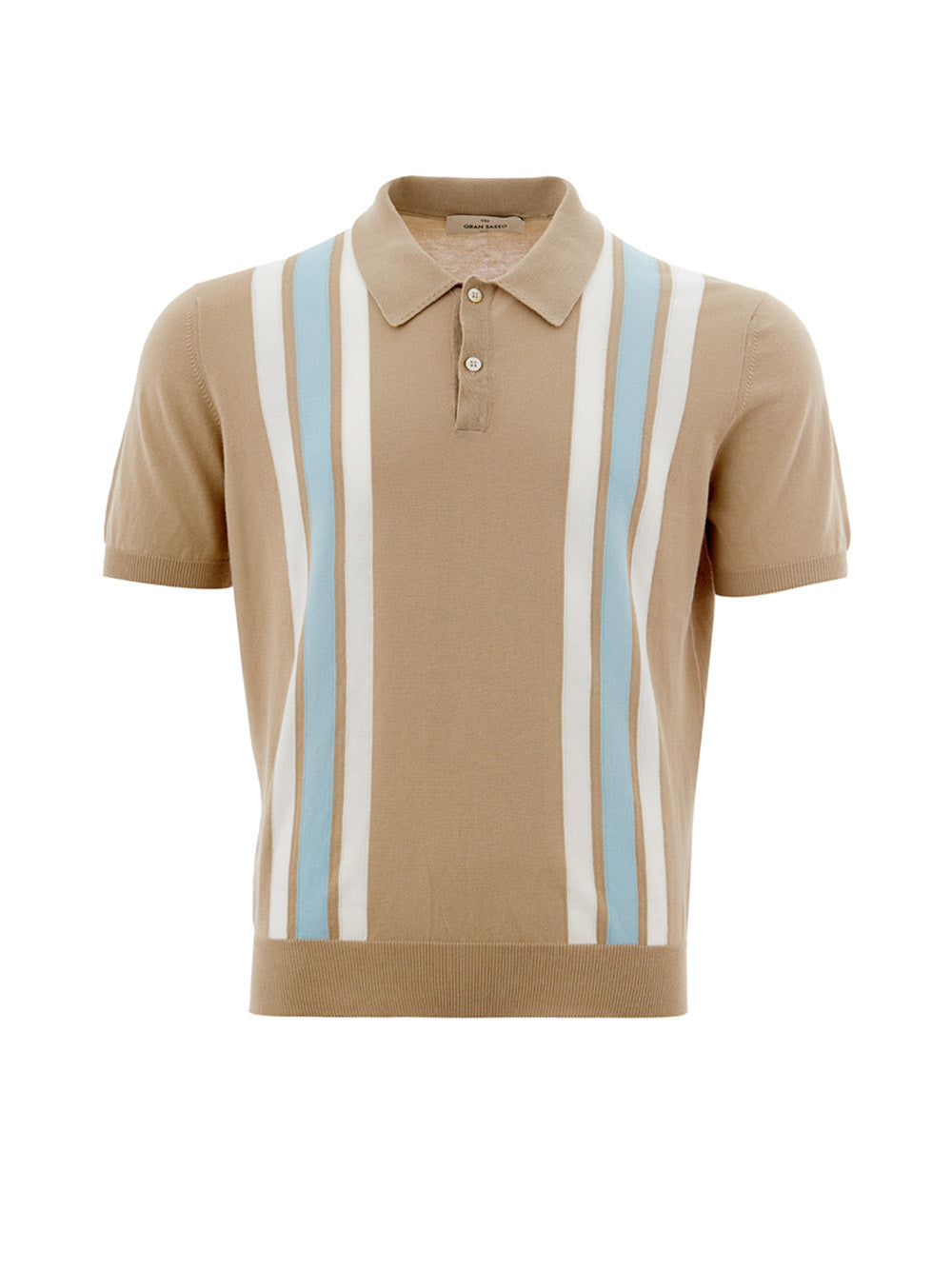 Beige Cotton Polo Shirt with Contrasting Stripes