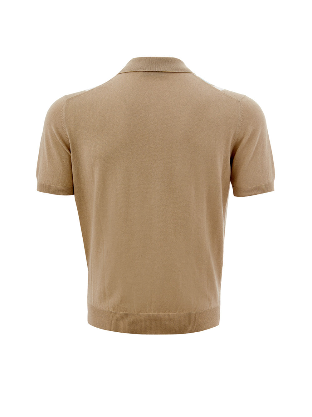Beige Cotton Polo Shirt with Contrasting Stripes