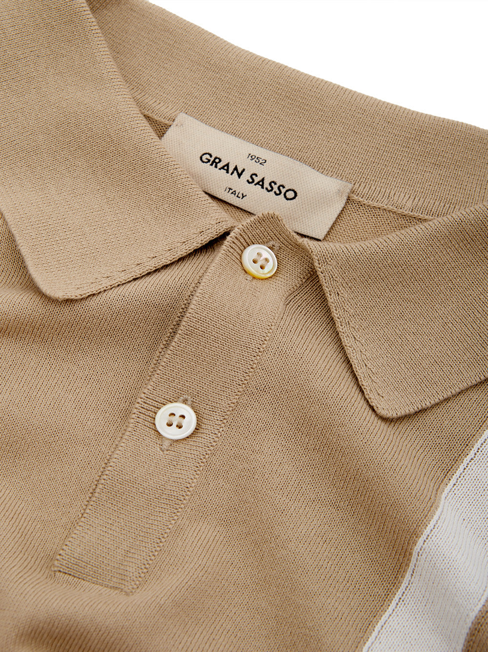 Beige Cotton Polo Shirt with Contrasting Stripes