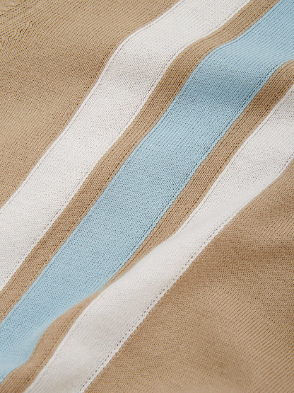 Beige Cotton Polo Shirt with Contrasting Stripes