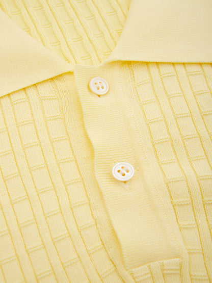 Yellow Cotton Polo Shirt knitting effect
