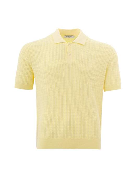 Yellow Cotton Polo Shirt knitting effect