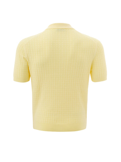 Yellow Cotton Polo Shirt knitting effect