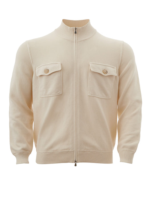 Beige Full Zip Sweater with Pockets