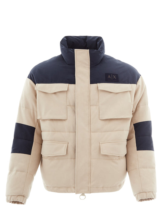 Beige Puffy Jacket with Velvet Effect