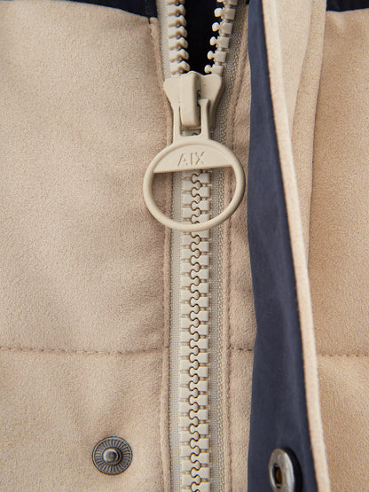 Beige Puffy Jacket with Velvet Effect