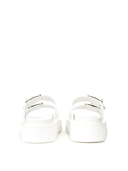 White Leather Sandal 'Buckles' Slipper