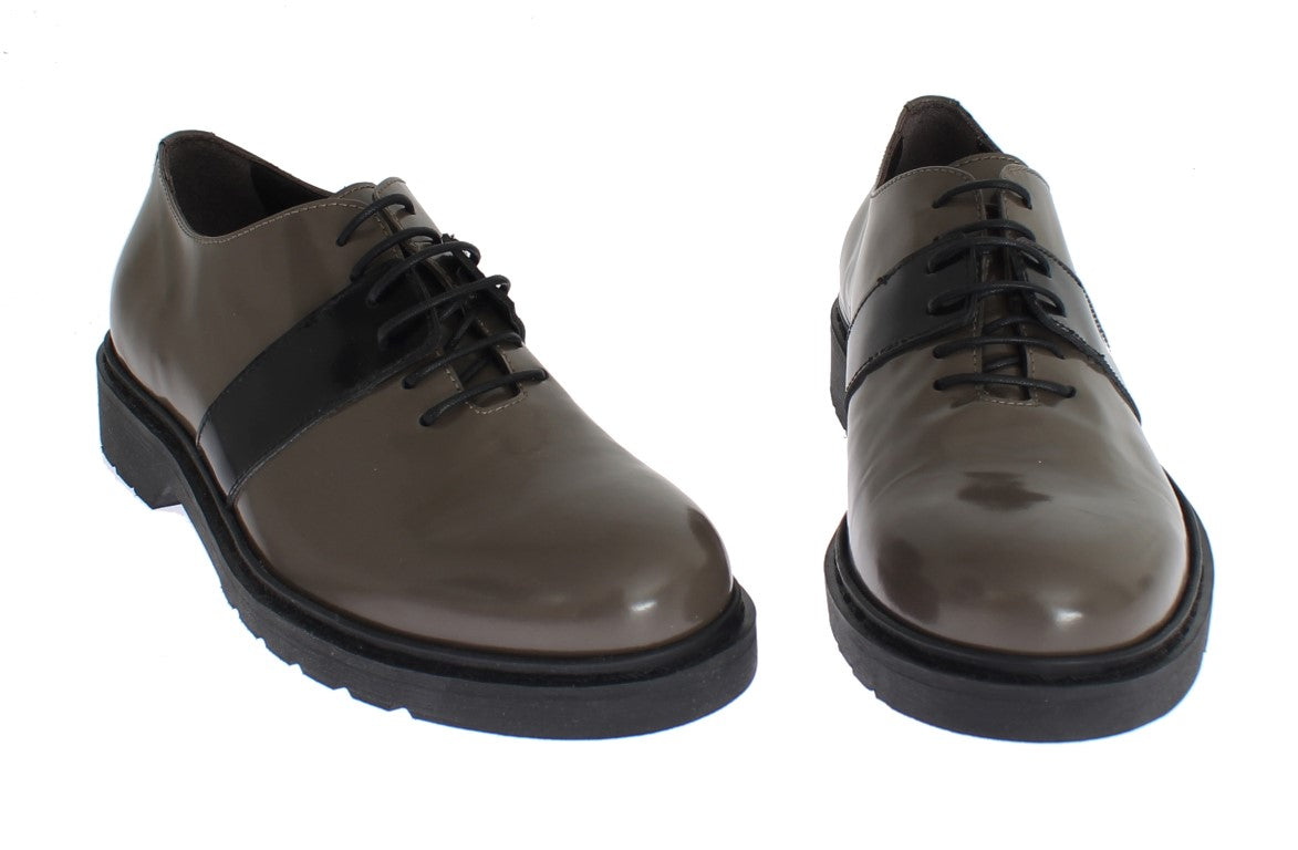 Gray Brown Leather Laceups Shoes