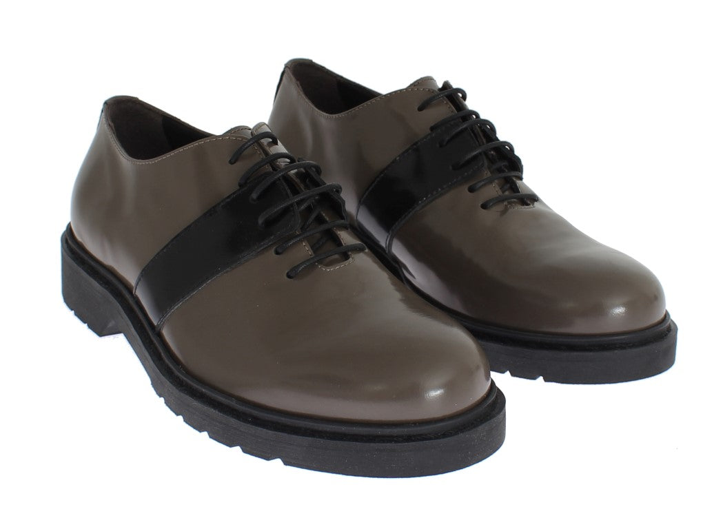 Gray Brown Leather Laceups Shoes