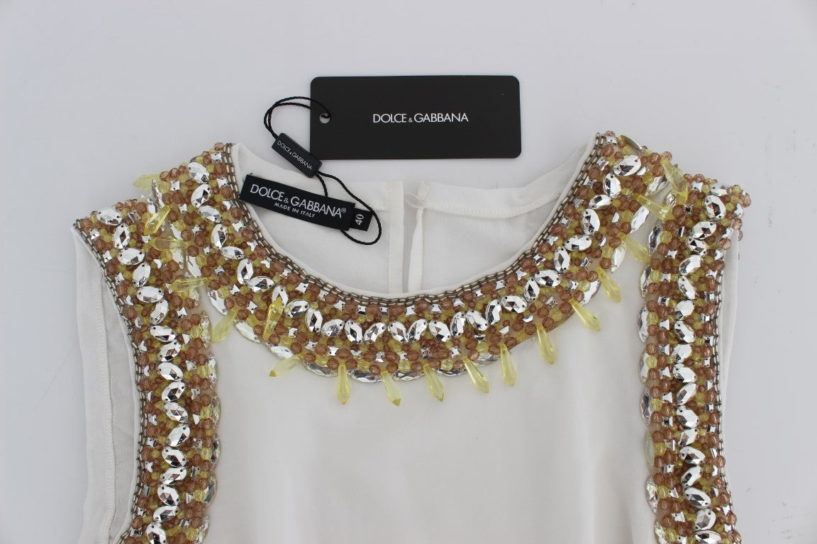 White crystal embellished tank top