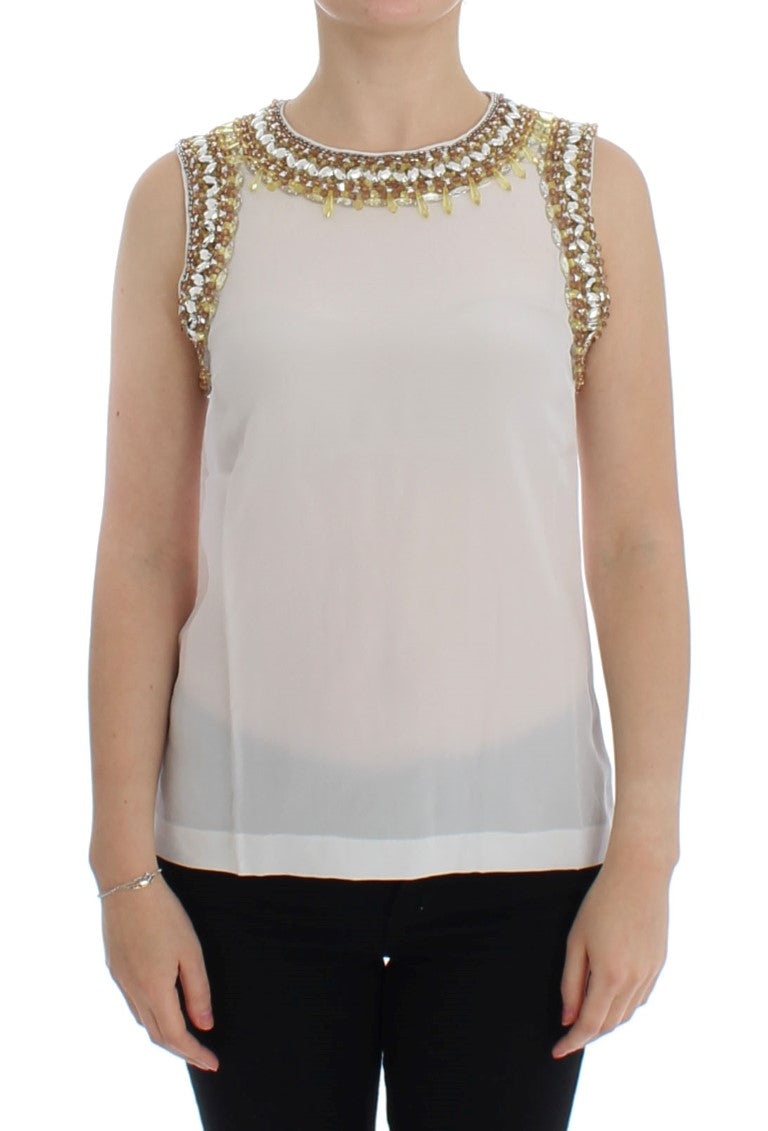 White crystal embellished tank top