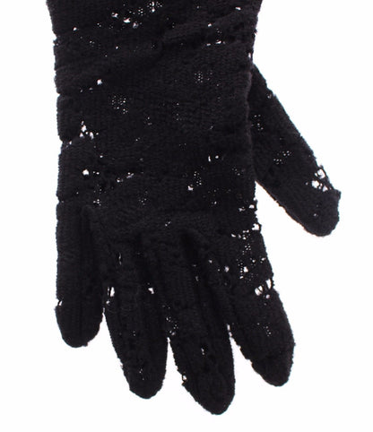 Black Lace Wool Lambskin Fur Elbow Gloves