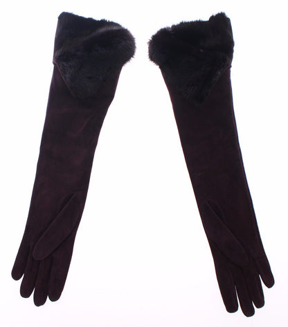 Purple Mink Fur Goatskin Suede Leather Gloves