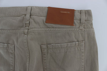 Beige Cotton Patchwork Jeans