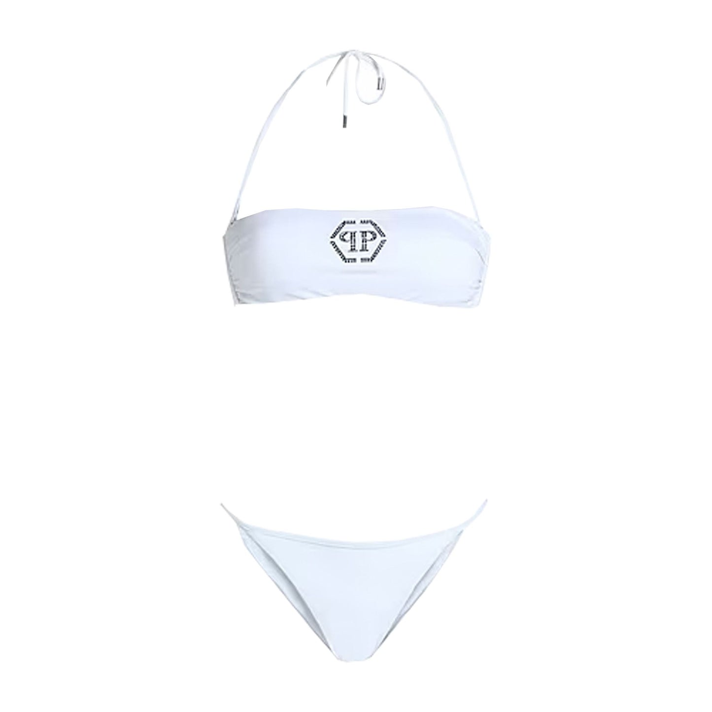 Bandeau Bikini in White with Crystal Logo