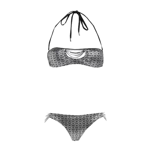 Bandeau Bikini in Grey with Lurex Effect