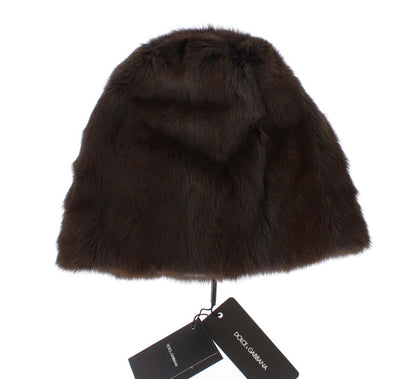 Brown Weasel Fur Womens Cashmere Hat Beanie