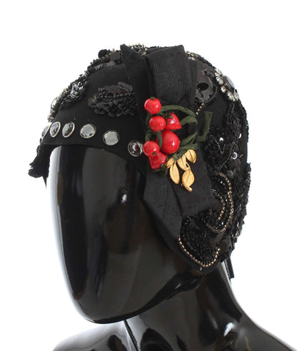 Black Crystal Gold Cherries Brooch Hat