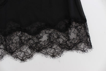 Black Silk Floral Lace Lingerie Top