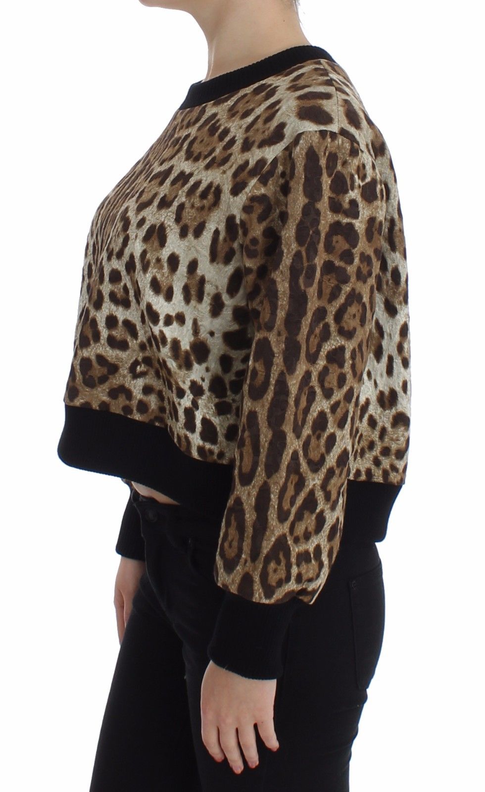 Leopard Print Crewneck Short Sweater