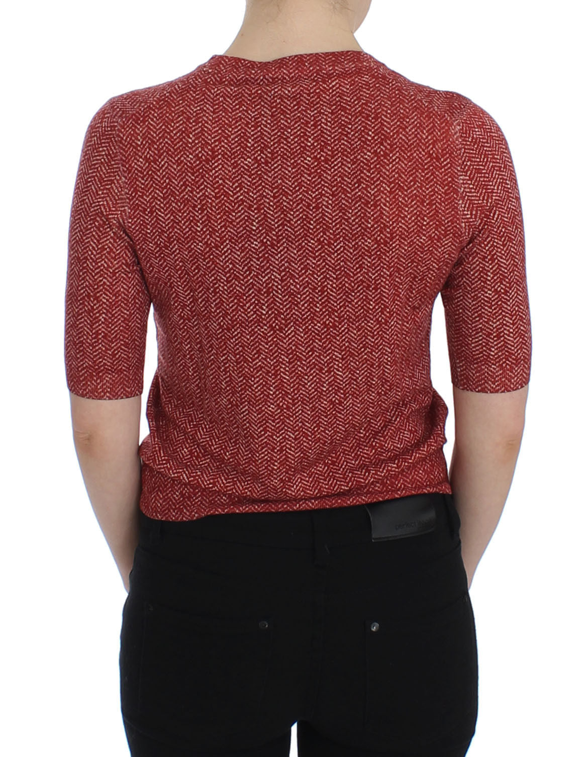 Red Wool Tweed Short Sleeve Sweater Pullover