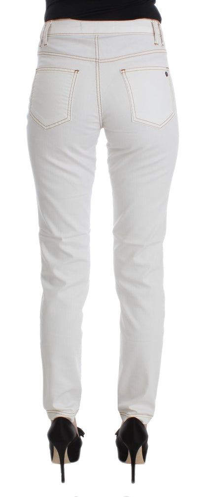 White Cotton Blend Slim Fit Jeans