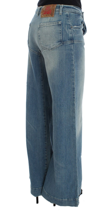 Blue Wash Cotton Blend Wide Legs Jeans