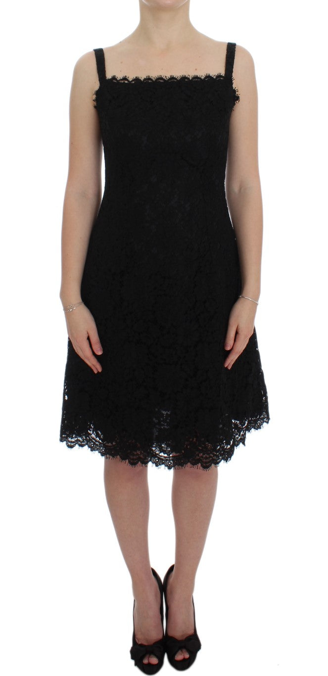 Black Floral Lace Shift Knee Length Dress
